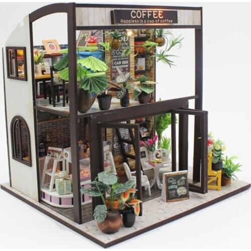 Diy Doll House Coffee House Furniture Miniature 3D Wooden Miniaturas Dollhouse Toys For Children Birthday Gifts Casa Wholesale