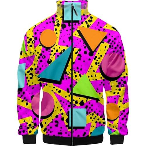 New Stand Zipper Collar Jacket Colorful Geometry Point 3d Print For Men/women Funny Streetwear Fall Winter Oversize Fitness OGKB