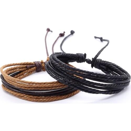 Fashion Hot sell Handmade Fashion Jewelry Wrap multilayer Leather Braided Rope Wristband men Bracelets & Bangles for women 2019