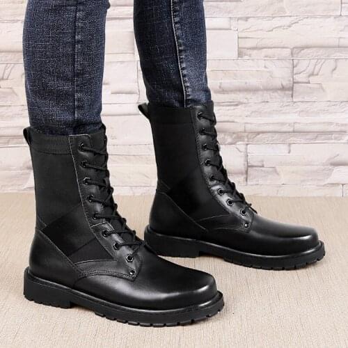 New Military Tactical Ankle Boots Men Outdoor Genuine Leather Winter Fur Warm Man Boots High Top Army Casual Luxury Black Shoes