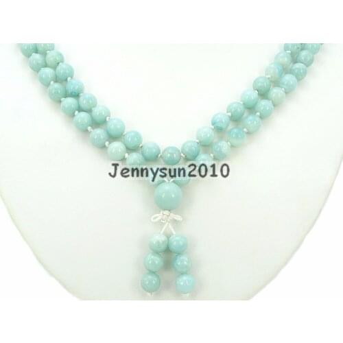 Natural Amazonite 8mm Gems Stone Buddhist 108 Beads Prayer Mala Knot Necklace Multi-Purpose 5Strands/Pack