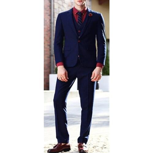 New Dark Navy Men Business Slim Suits Sets Wedding Dress Three-piece Suit Blazers Coat Trousers Waistcoat Formal Groom Tuxedos