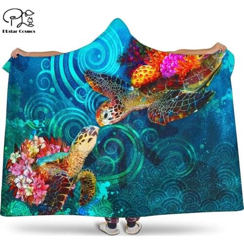Plstar Cosmos Turtle Hawaii Map Hooded Blanket 3D full print Wearable Blanket Adults men women Polynesian style