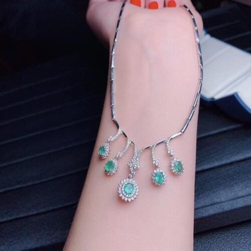 Exquisite green emerald gemstone necklace for women silver jewelry girl party anniversary gift natural oval gem good cut elegant