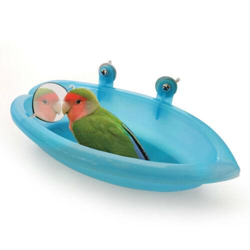 Bird Water Bath Tub For Pet Cage Hanging Bowl Parrot Pet bathtub+Mirror