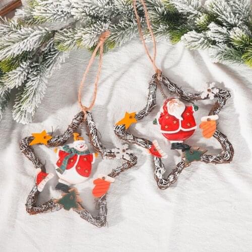 Christmas Retro Style Star Snowman Angel Vine Wreath Garland Door Coffee Shop Door Decoration Xmas Santa Claus navidad