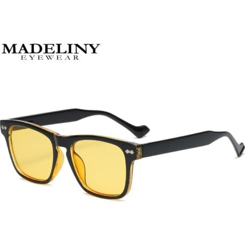 MADELINY Rectangle Small Sunglasses Women Retro Nail Decoration Blue Yellow Lens Men Fashion Outdoor Driving Sun Glasses MA397