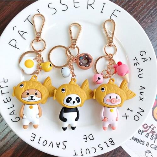 Funny Fish Doll Charm Keychain Cartoon Panda Dog Anime Keyring Women Men Resin Key Chains Gifts