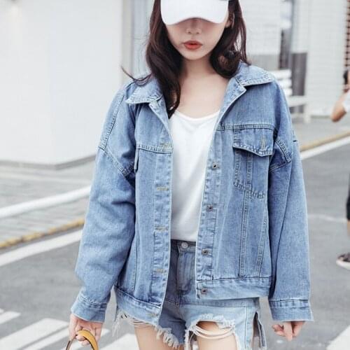 2019 Harajuku Blue Coat Autumn Denim Jacket For Women Embroidery Letter Baggy Jackets Bf Jean Jacket Korean Streetwear AA5162