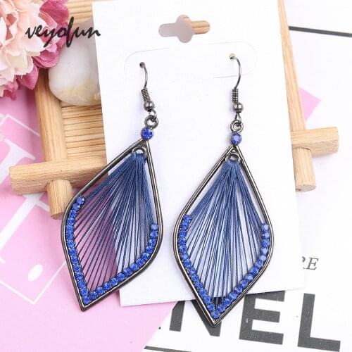 Veyofun Ethnic Hook Tassel Drop Earrings for Women Trendy Rhinestone Dangle Earrings Jewelry