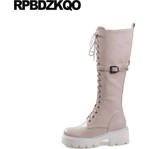 Flatform Harajuku Chunky Muffin Big Size Round Toe Autumn Side Zip Boots Tall Platform New Women Knee High Lace Up 10 Shoes Long