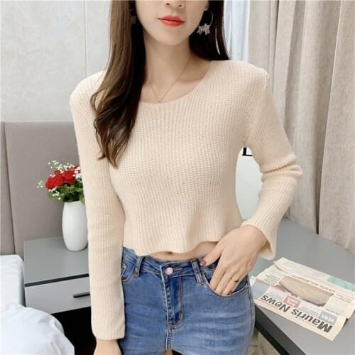 Spring Autumn Knitted Hollow Out Sueters De Mujer Korean Fashion O-Neck Pullover Casual Elegant All-Match Long Sleeve Sweater