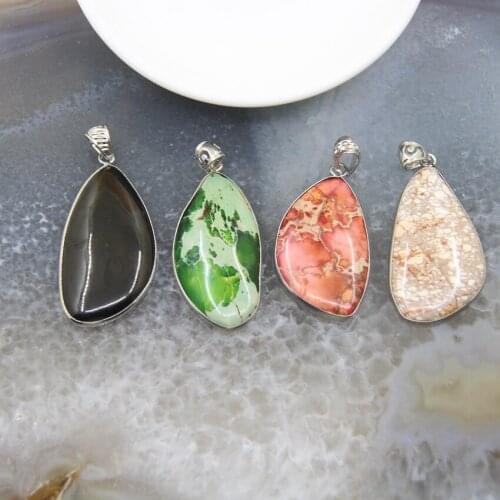 1pcs Simple Stylish Natural Emperor Stone Irregular Slab Pendant,Sea Sediment Imperial Jaspers Necklace DIY Jewelry Accessories