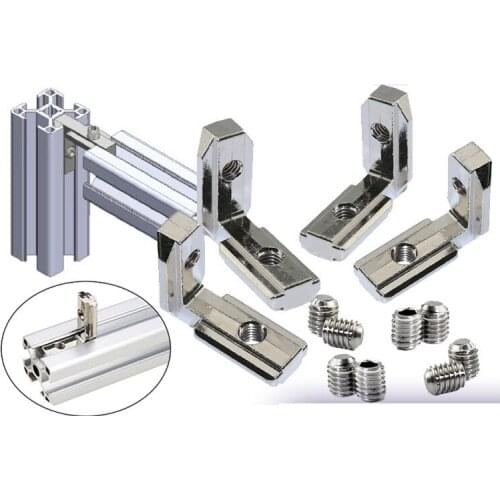 10PCS T Slot L-Shape Aluminum Profile Interior Corner Connector Joint Bracket for 2020 3030 4040 4545 EU Alu-profile with Screws