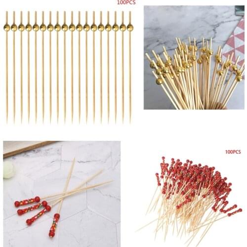100pcs Beads Food Picks Dessert Buffet Fruit Salad Fork Cake Muffin Party Vegetable Sticks Cocktail Toothpicks Cake Sign JUN05