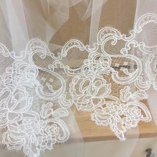2 yards Quality Off white bridal veil embroidery lace fabric trim for wedding veil bodices lace 28cm wide