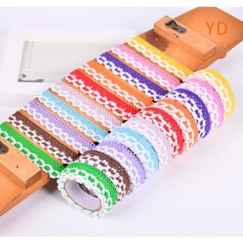 2Yards/Roll 18MM Colorful Cloth Art Double Color Lace Decorative Adhesive Tape DIY handicraft Photoalbum Scrapbooking Sticker