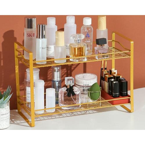 2021 Nordic Desktop Cosmetic Perfume Display Rack Storage Box Makeup Organizer 2 Tier Tray Dressing Table Make Up Finishing Rack