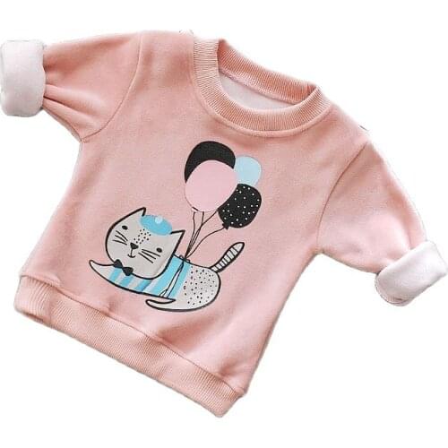 2021 Casual Autumn and Winter Long Sleeves Kids Clothes Lovely Cartoon Cat and Ballon Patterns Sweatshirts Children Cute Hoodies