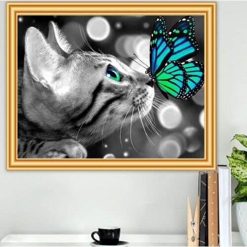 5D DIY Diamond Painting Cat Butterfly Cross Stitch Kit Full Drill Embroidery Mosaic Art Picture Of Rhinestones Home Decoration