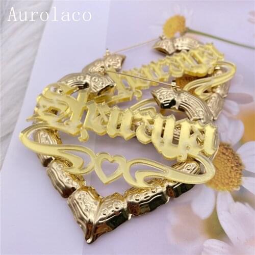 AurolaCo Custom Name Earrings Acrylic Heart Bamboo Earrings Hip Hop Heart Earrings Personality Acrylic Earrings for Women Gifts