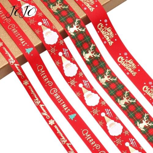 JOJO BOWS 10/16/25mm 5y Christmas Grosgrain Stain Ribbon For Craft DIY Hair Bows Wrapping Materials Festival Party Decoration