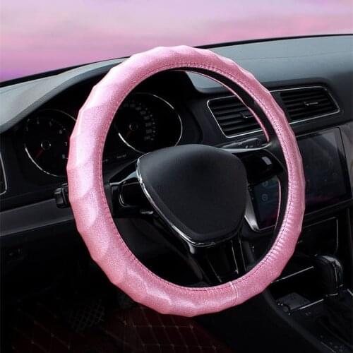 Bling Fluores Pink Car Steering Wheel Cover Leather Massage Stering Case Four Season Auto Interior Accessories For Girls Women