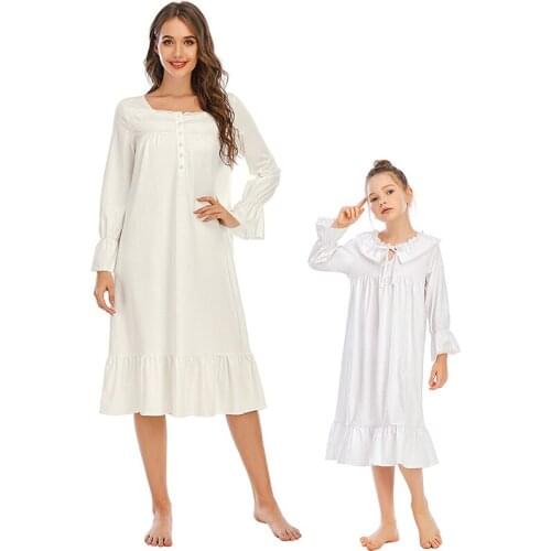 Childrens Nightdress Girls Cotton Nightgowns Baby Mother Kids Cotton Pajamas Girls Parent-child Dress Kids Girl Sleepwear