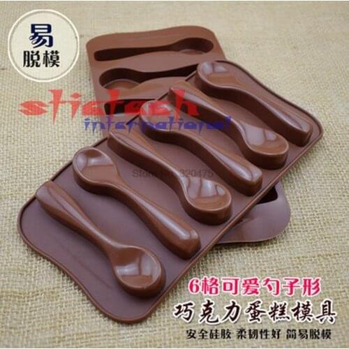 By dhl 100pcs 6 Holes Spoon Shape Chocolate Molds Silicone DIY Cake Decoration Molds Jelly Ice Baking Mould Spoon Cake Moulds