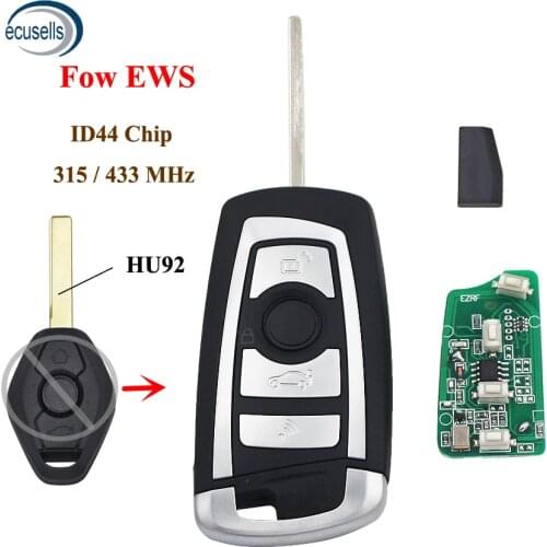 EWS Modified Flip Remote Key Fob 4 Button 315MHz/433MHz ID44 Chip PCF7935AA 1998-2005 for BMW X5 Z3 Z4 HU92 Blade