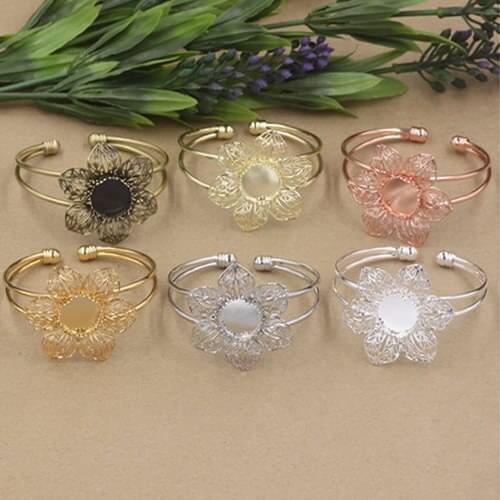 Fit 15mm Copper Crown Bracelet Base Blank Round Vintage Pattern DIY Flower Bangle Bracelets 2pcs/lot K05261