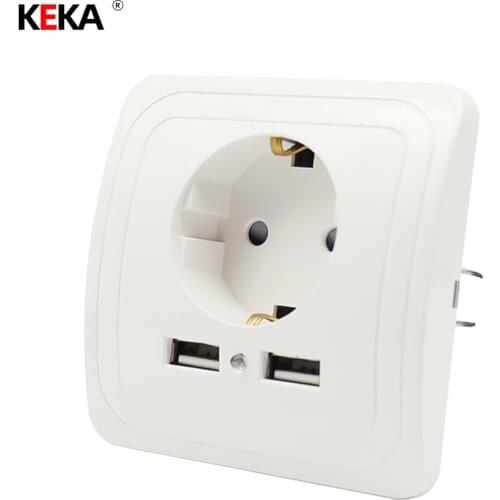 KEKA EU Plug Socket Dual USB Port socket Wall Charger Adapter Charging 2A Wall Charger Adapter Power Outlet white pop sockets CE