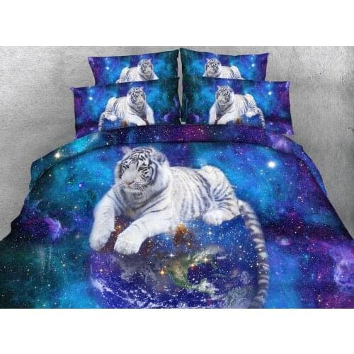 3D Star White Tiger Bedding sets Animal print quilt duvet cover bed in a bag sheet linen bedspread Cal King Queen size twin 4PCS