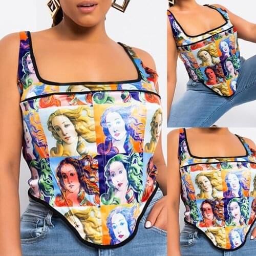 H9ED Summer Printing Sexy Backless Camisoles Nightclub Party Fashion Stretch Slim Halter Vest Fishbone T-shirt Short Tank Top