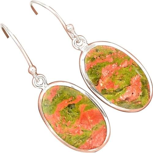 Lovegem Genuine UNAKITE EARRING 925 Sterling Silver Jewelry,42 mm, AE1554