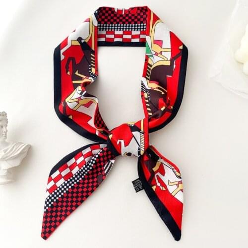 Small Silk Scarf For Women Horse Chain Printed Handle Womens bag Ribbons Brand Fashion Head Scarf Small Long Skinny Scarves