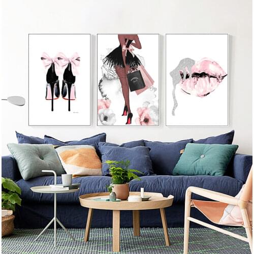 Fashion Wall Art Perfume Lips Poster Nordic Print High Heels Canvas Painting Woman Pictures for Living Room Modern Decoration