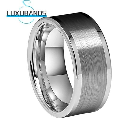 Mens 10MM Tungsten Carbide Rings For Women Center Brushed Engagement Bands Polished Finished Comfort Fit