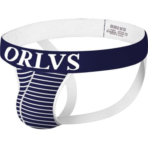 2020 ORLVS Brand Sexy Mens Jockstraps Gay Jocks Cotton Low Rise Thongs Gay Underwear Double pipe G Strings Brief