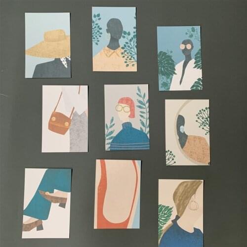 Abstract Modern Girl Postcard Small Poster Ins Artist Style Wall Decoration Bedroom Pendulum Props Stationery DIY Card Stickers