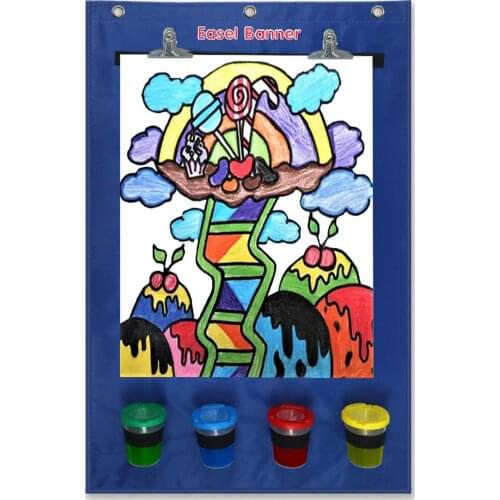 Hanging Easel Banner with 4 Paint Cup and 2 Metal Clips Self Adhesive Hook Home Craft Decor
