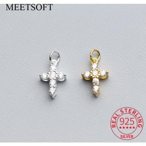 MEETSOFT Romantic 925 Sterling Silver Cross Zircon Minimlist Charms DIY Handmade Jewelry Necklace Deocration Bracelet Accessory