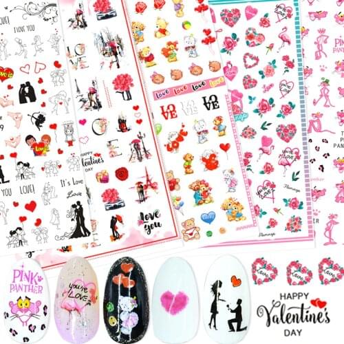 Self-adhesive Pink pattern 3d Nail Decal Valentines Day Stickers Manicure Nail Art Decoration nails Accessories Supplies