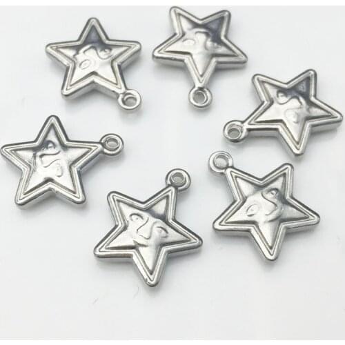 Silver Tone Solid Stainless Steel Five Star charms For Necklace Bracelet Making DIY Jewelry Findings