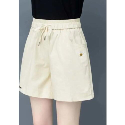 Embroidered cotton shorts womens plus size summer new style Korean style high waist thin loose loose casual wide-leg shorts