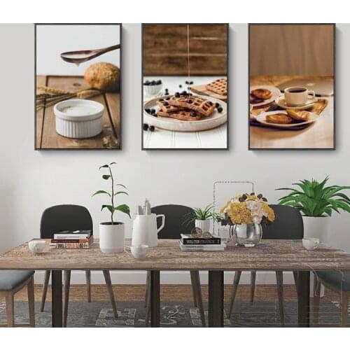 Modern Food Drink Waffle Coffee Blueberry Poster Prints Wall Art Canvas Painting Home Decorative Picture For Kitchen Dining Room