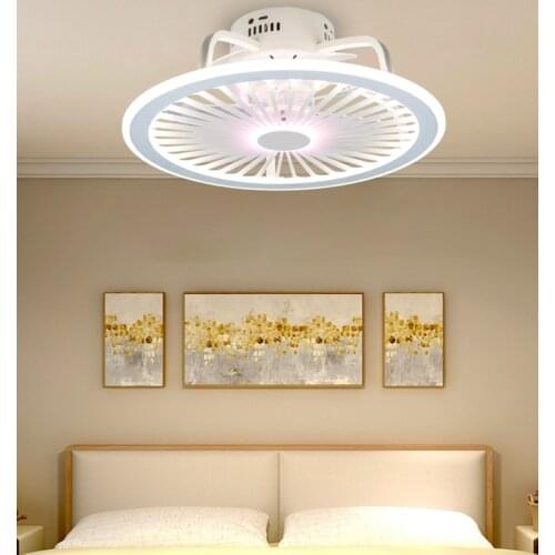 Modern style intelligent ceiling fan lamp creative study bedroom hall dinner 3-color LED fan lamp with remote control