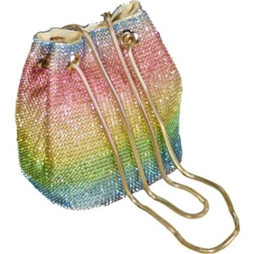 Drawstring chain portable bucket bag Rainbow Rhinestone Handbags with Bag Fashion Candy Color Crystal Diamond Bag Jelly Purse