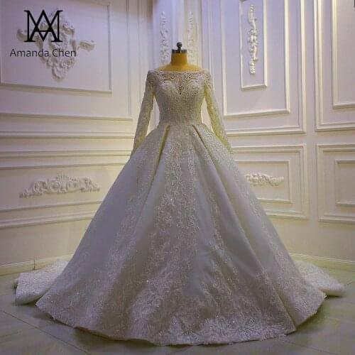 Abiti da cerimonia Long Sleeve Lace Applique Beading Wedding Dress