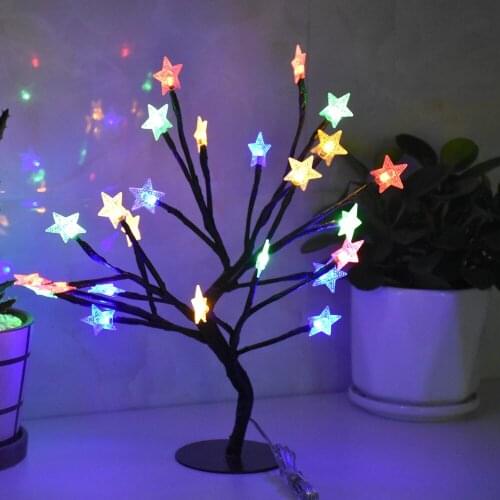 LED Tree Shape Fairy Lights 24leds Indoor Decor Table Lamp USB Star Ball Cherry Blossom Rose Christmas Wedding Home Decoration